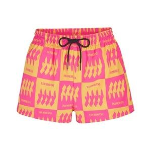 iNAMORATA Solana Pink & Yellow Checkerboard surf/swim Shorts Size M NWOT